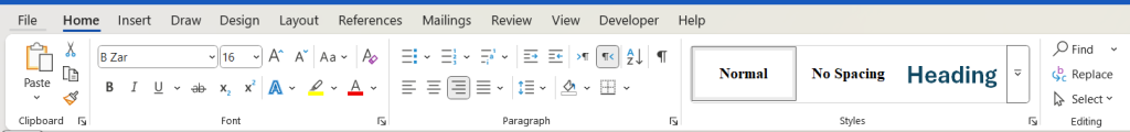 home Tab in word
